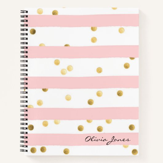 Carnet Bandes et points roses mignons avec nom (Devant)