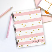 Carnet Bandes et points roses mignons avec nom