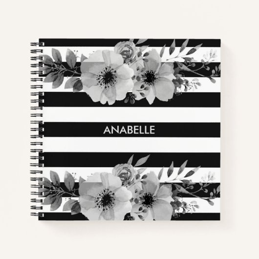 Carnet Bandes florales noires et blanches (Devant)