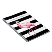 Carnet Bandes noires et blanches Flamant rose rose Nom pe (Côté Droit)