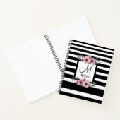 Carnet Bandes noires et blanches Monogramme floral rose (Intérieur)