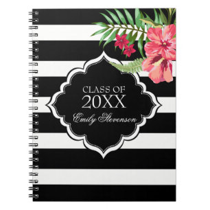 Carnet Bandes Noires Et Hibiscus Roses-Graduations