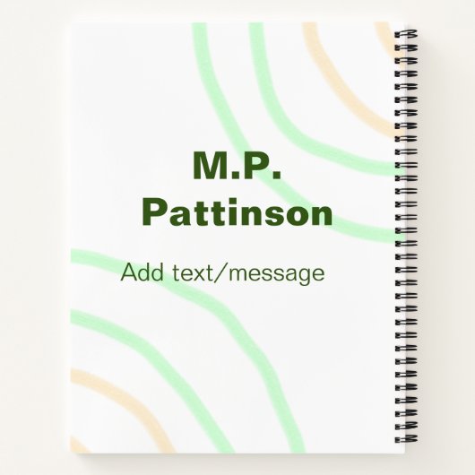 Carnet Bandes orange vertes ajouter le nom message texte  (Dos)