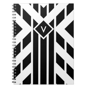 Carnet Bandes quadrilatérales noires sur blanc avec monog