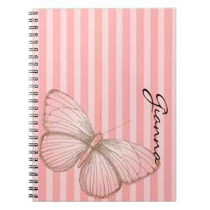 Carnet Bandes roses avec papillon