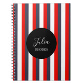 Carnet Bandes rouges, blanches et bleues nom personnalisé (Devant)