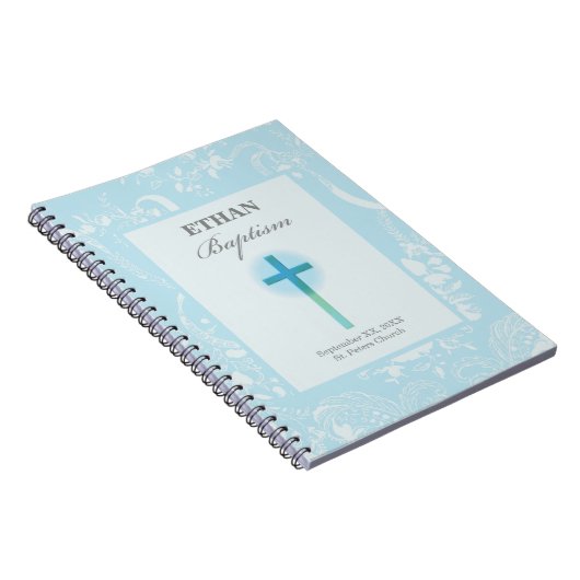 Carnet Baptême de garçon au dentelle bleue (Côté Droit)