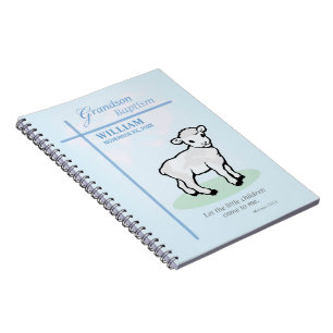 Carnet Baptême de petit-fils Agneau Bleu Personnalisé