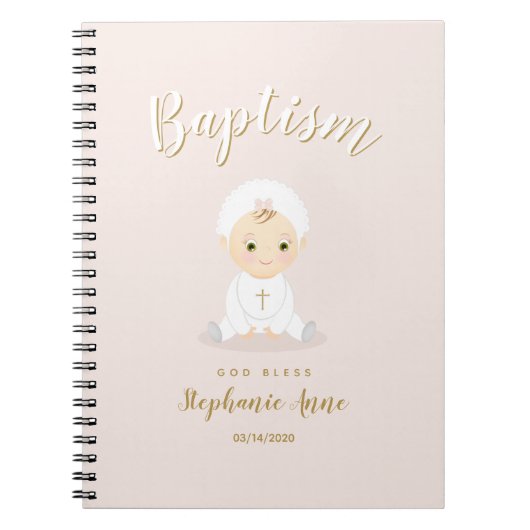 Carnet Baptême Fille Bébé avec Bonnet (Devant)