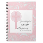 Carnet Baptême Petite-fille Dentelle rose Personnalisée (Devant)