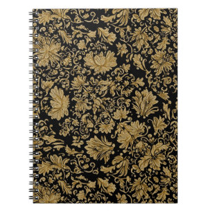 Carnet Baroque Floral Doré Tout en Noir