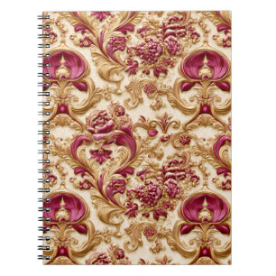 Carnet Baroque Floral Luxueux Or et Bourgogne