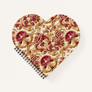 Carnet Baroque Floral Luxueux Or et Bourgogne