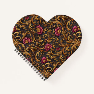 Carnet Baroque Floral Sombre aux Rouleaux Dorés