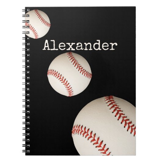 Carnet Baseball noir sport nom monogrammé (Devant)