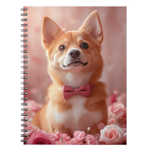 Carnet Basenji avec des roses - Saint-Valentin (Devant)