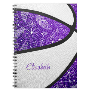 Carnet Basket-ball à plumes boho violettes et blanches