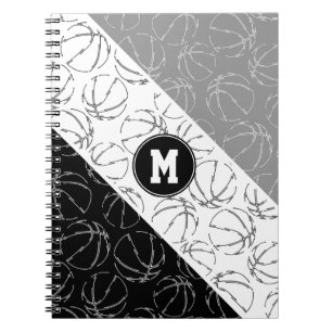 Carnet basketballs en ligne art sur gris blanc noir gras