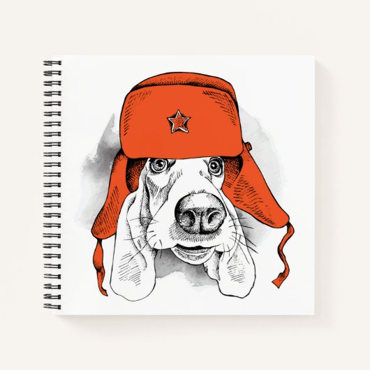 Carnet Basset Hound | Casquette rouge Ushanka (Devant)