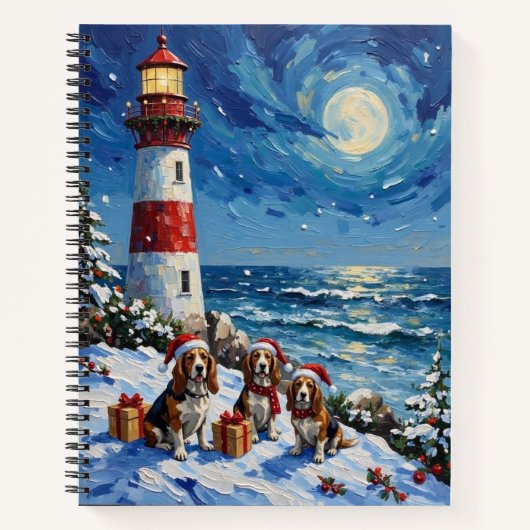 Carnet Basset Hound Christmas Lighthouse Holiday (Devant)