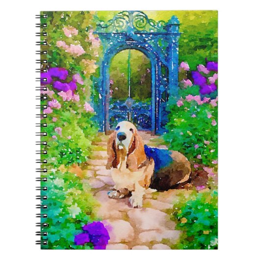 Carnet Basset hound dans un jardin secret (Devant)