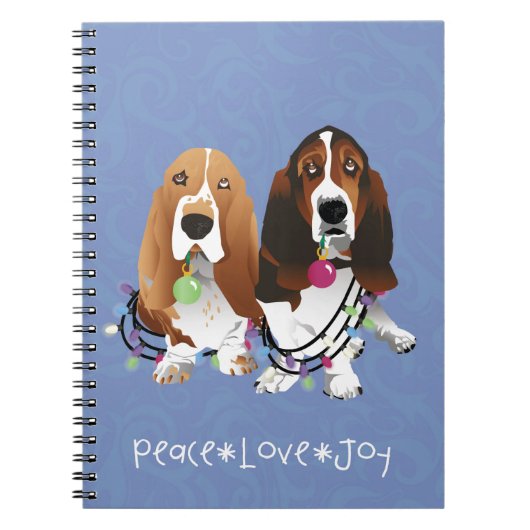Carnet Basset Hound Peace Love Joie Noël Design (Devant)
