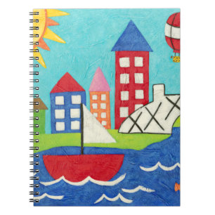 Carnet Bateau à voile et ballon à air chaud avec Cityscap