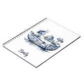 Carnet Bateau de style Delft bleu et blanc avec scène de (Côté gauche)