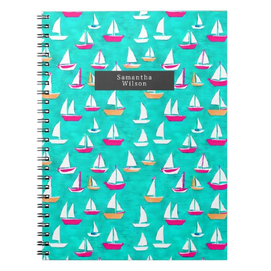 Carnet Bateaux à voile Motif Preppy Pink & Aqua (Devant)