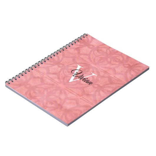 Carnet Batik rose Ruddy avec Monogramme et nom (Côté gauche)