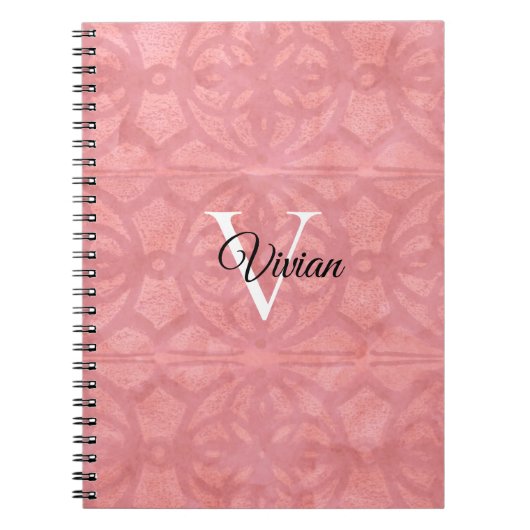 Carnet Batik rose Ruddy avec Monogramme et nom (Devant)