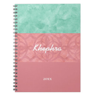 Carnet Batik rose Ruddy et aquarelle bleu Nom et année