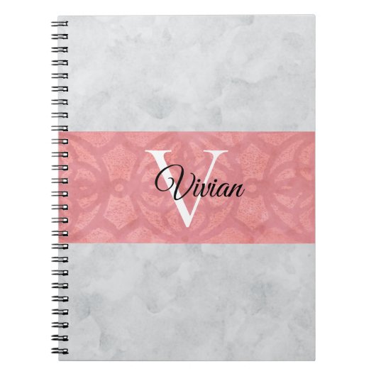 Carnet Batik Rose Ruddy Et Aquarelle Gris Monogramme (Devant)