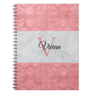 Carnet Batik Rose Ruddy Et Aquarelle Gris Monogramme