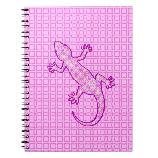 Carnet Batik tribal Gecko - orchidée et coquille rose (Devant)