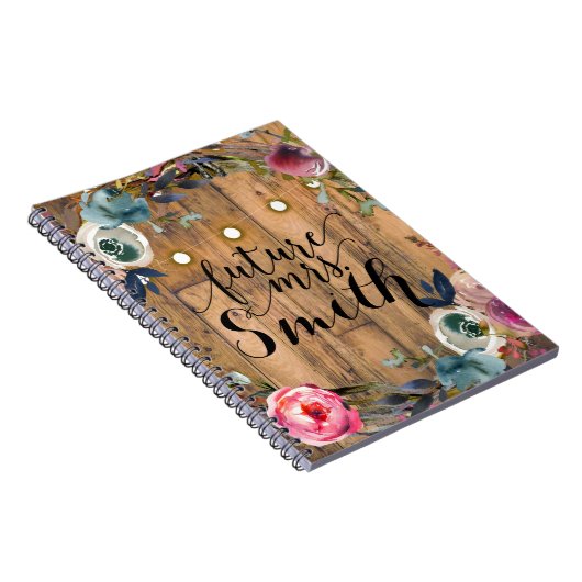 Carnet Bâton en bois rustique Fleurs de couronnes Fleurs (Côté Droit)