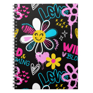 Carnet Bavoir bébé à motif graffiti de fleur souriante co