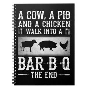 Carnet BBQ Une vache un cochon et un poulet entrent dan
