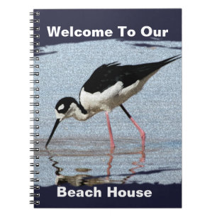 Carnet Beach House Black White Wading Bird Photo Bienvenu