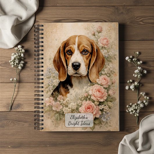 Carnet Beagle Dog with Roses