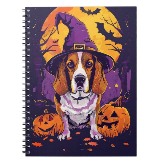 Carnet Beagle Effrayant Halloween Sorcière Et Citrouille (Devant)