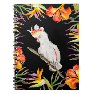 Carnet Beau aquarelle cacatau perroquet dessin à la main