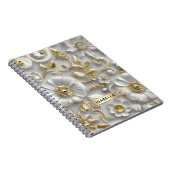 Carnet Beau Blanc Et Or 3D Floral Nom Personnalisé (Côté Droit)
