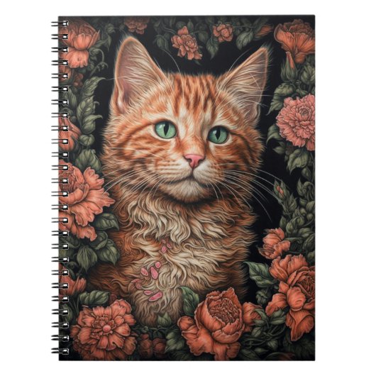 Carnet Beau chaton au gingembre et fleurs (Devant)