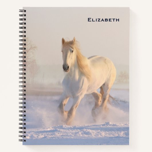 Carnet Beau Cheval Blanc Galloping dans la neige (Devant)