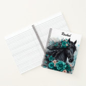 Carnet Beau Cheval Noir avec Fleurs Turquoise (Intérieur)