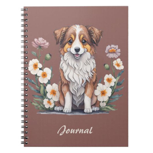 Carnet Beau collie entouré de fleurs - (Devant)
