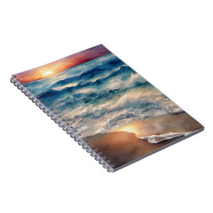 Carnet Beau coucher de soleil sur les vagues de plage