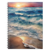 Carnet Beau coucher de soleil sur les vagues de plage (Devant)