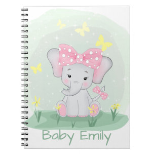 Carnet  Beau éléphant avec un arc rose dans une clairière